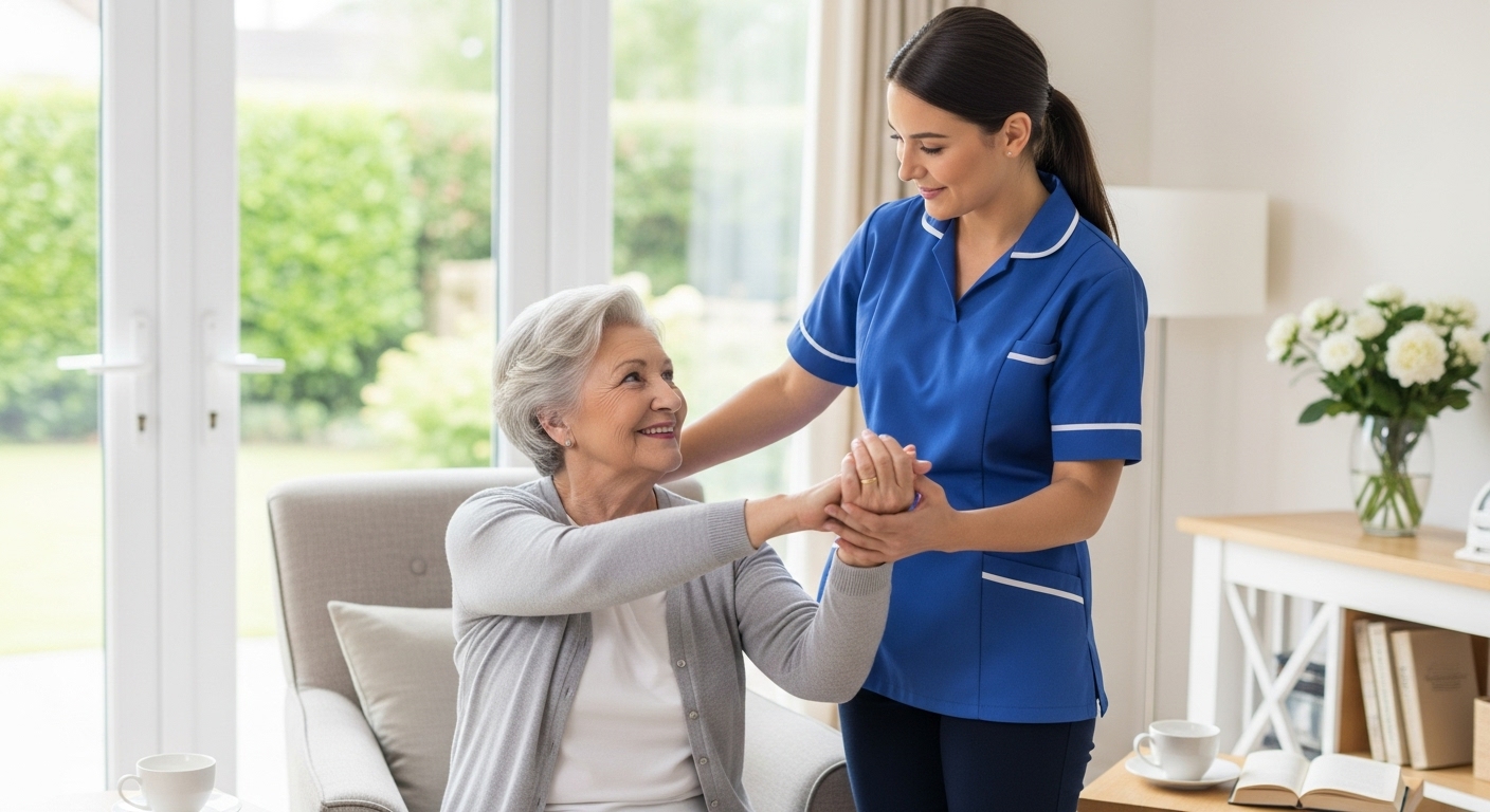 Caregiver supporting an elderly resident